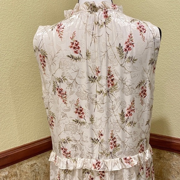 Rebecca Taylor Ivie Floral Silk Blend Ruffle Dress Size 10 Ivory Pink Green - Picture 7 of 15